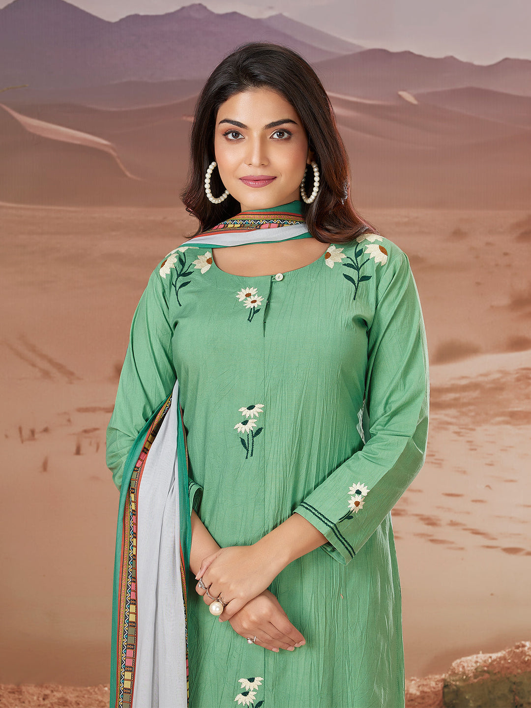 Green Embroidered Suit Set