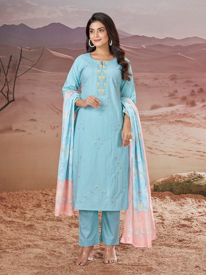 Cool Blue Embroidered Suit Set