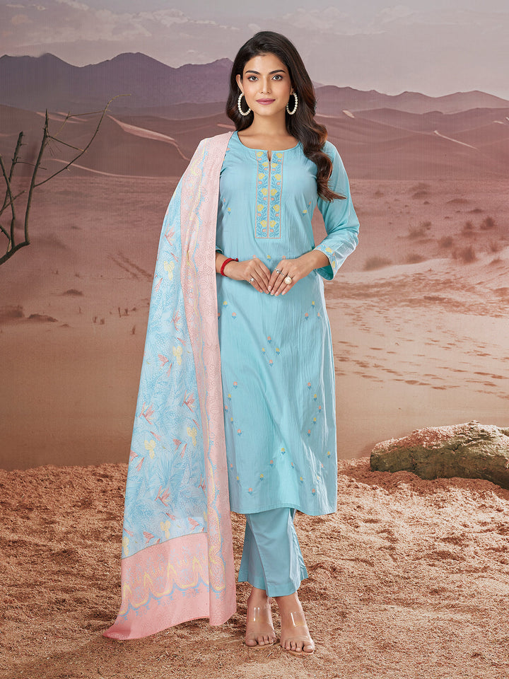 Cool Blue Embroidered Suit Set