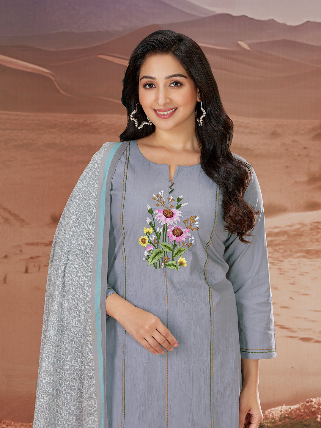 Grey Embroidered Suit Set