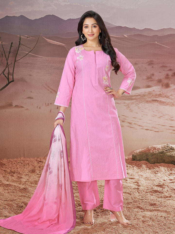 Pink Embroidered Suit Set