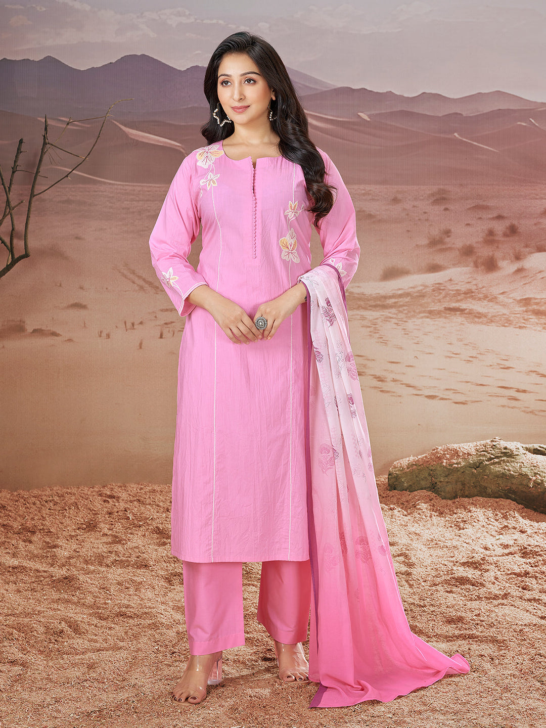 Pink Embroidered Suit Set