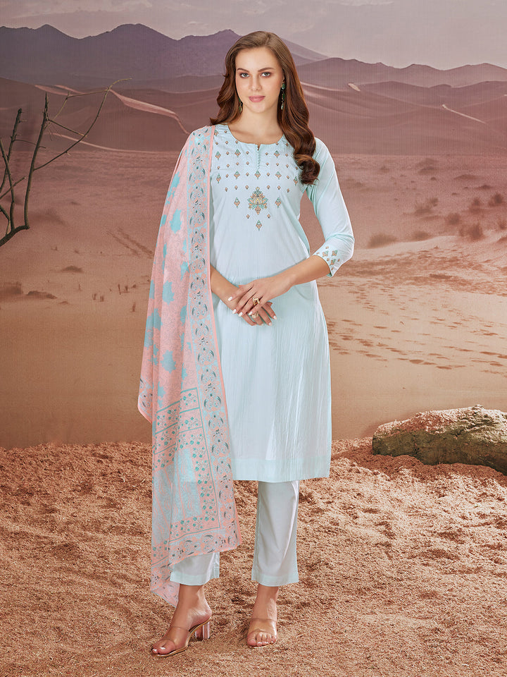 Light Blue Embroidered Suit Set