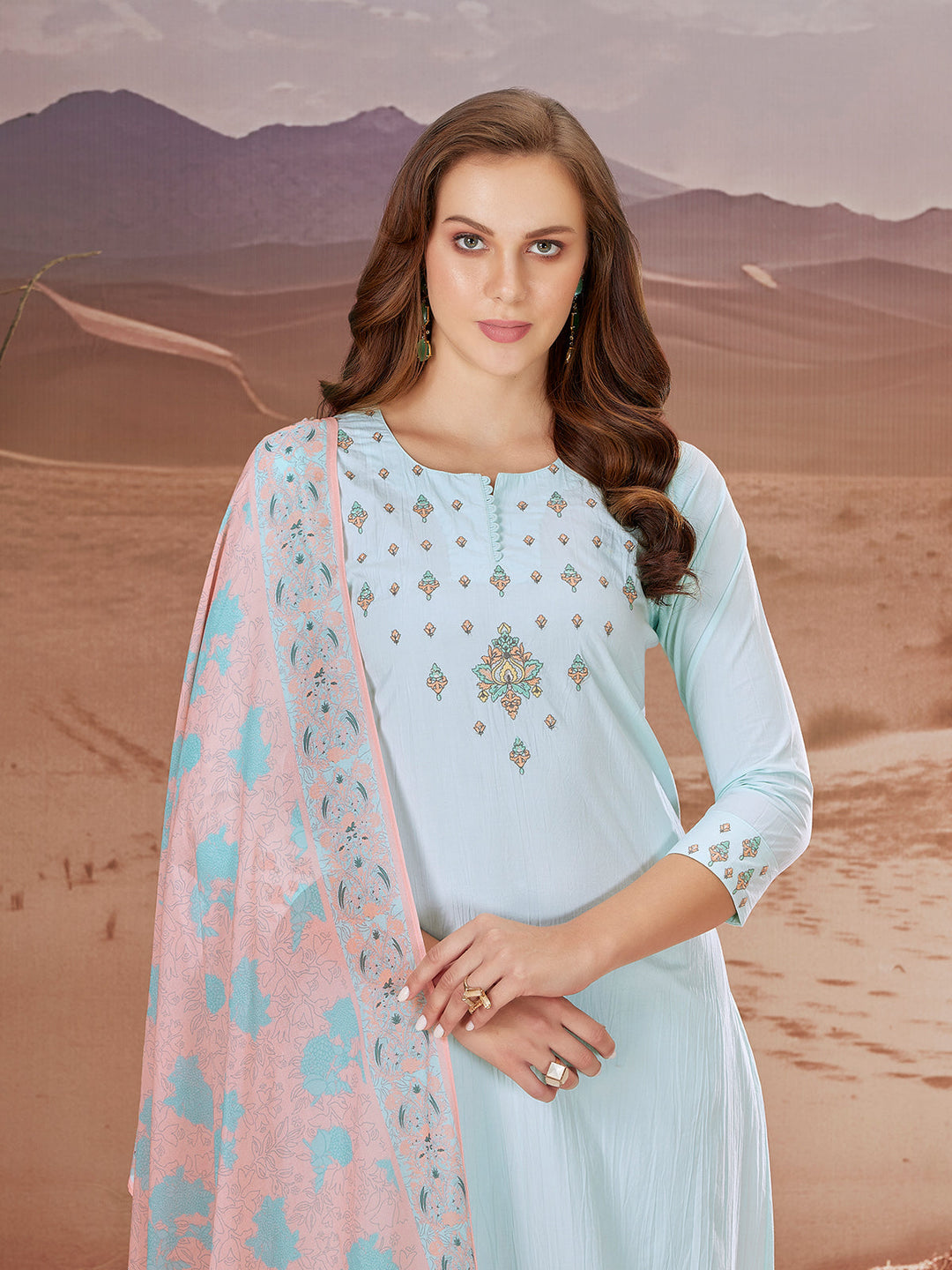 Light Blue Embroidered Suit Set