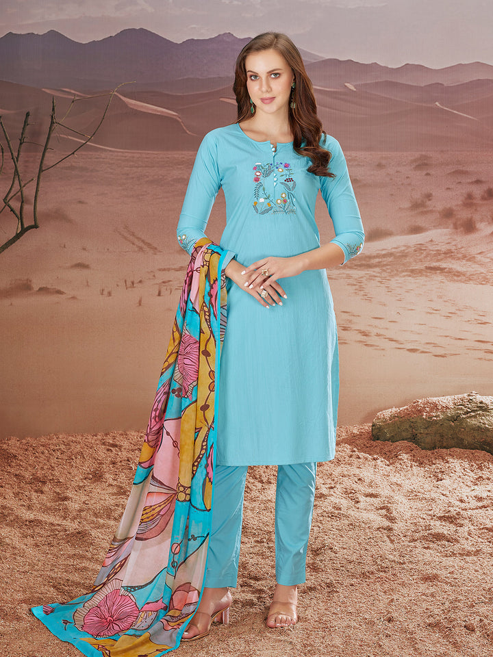 Blue Embroidered Suit Set