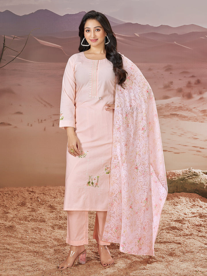 Light Pink Embroidered Suit Set