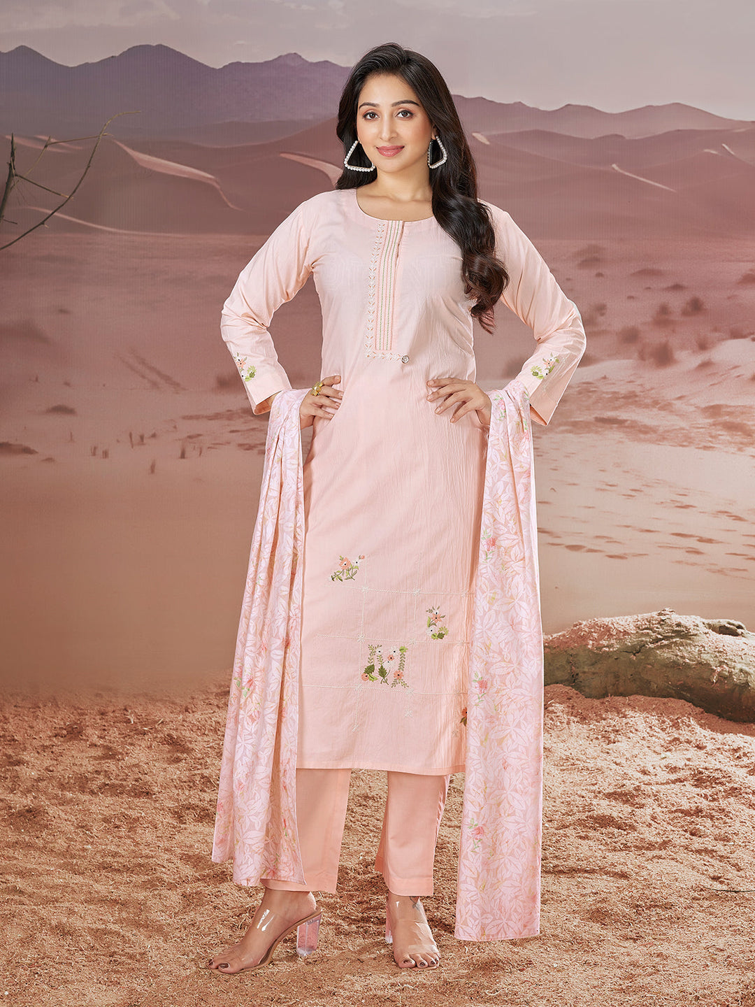 Light Pink Embroidered Suit Set