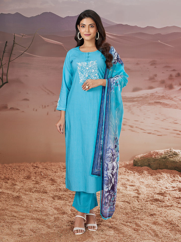 Electric Blue Embroidered Suit Set