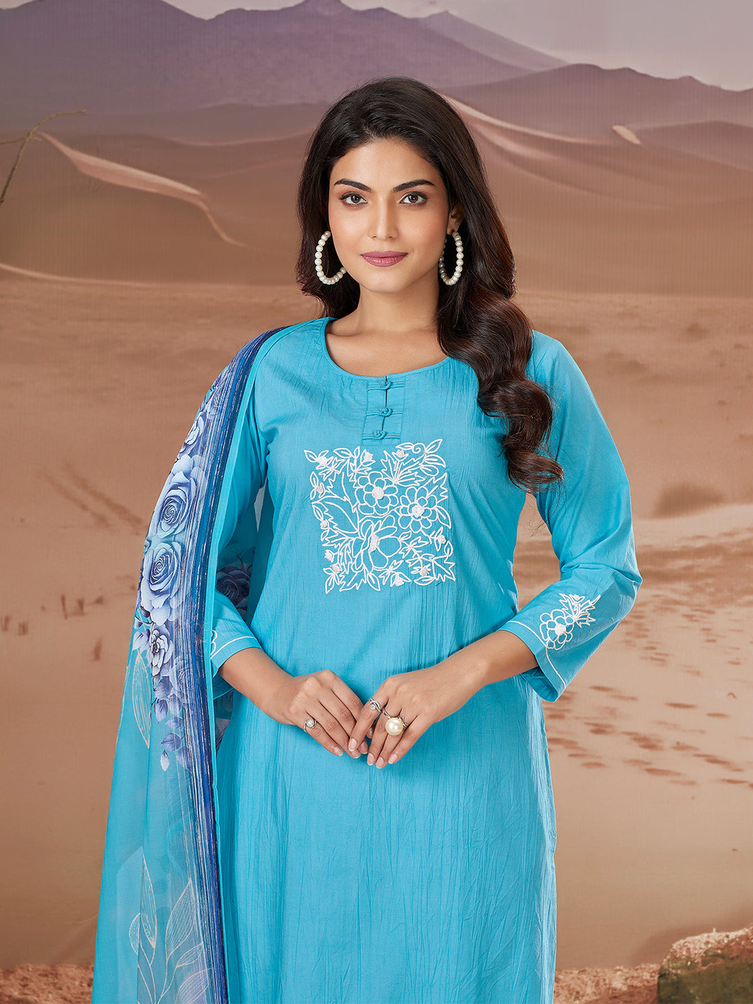 Electric Blue Embroidered Suit Set