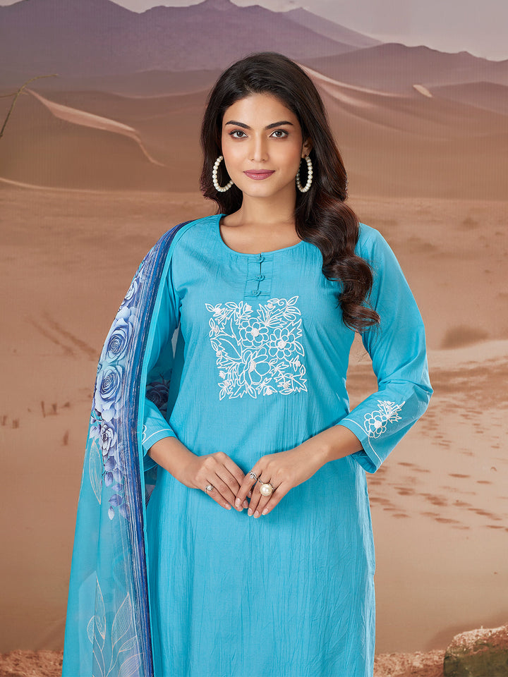 Electric Blue Embroidered Suit Set