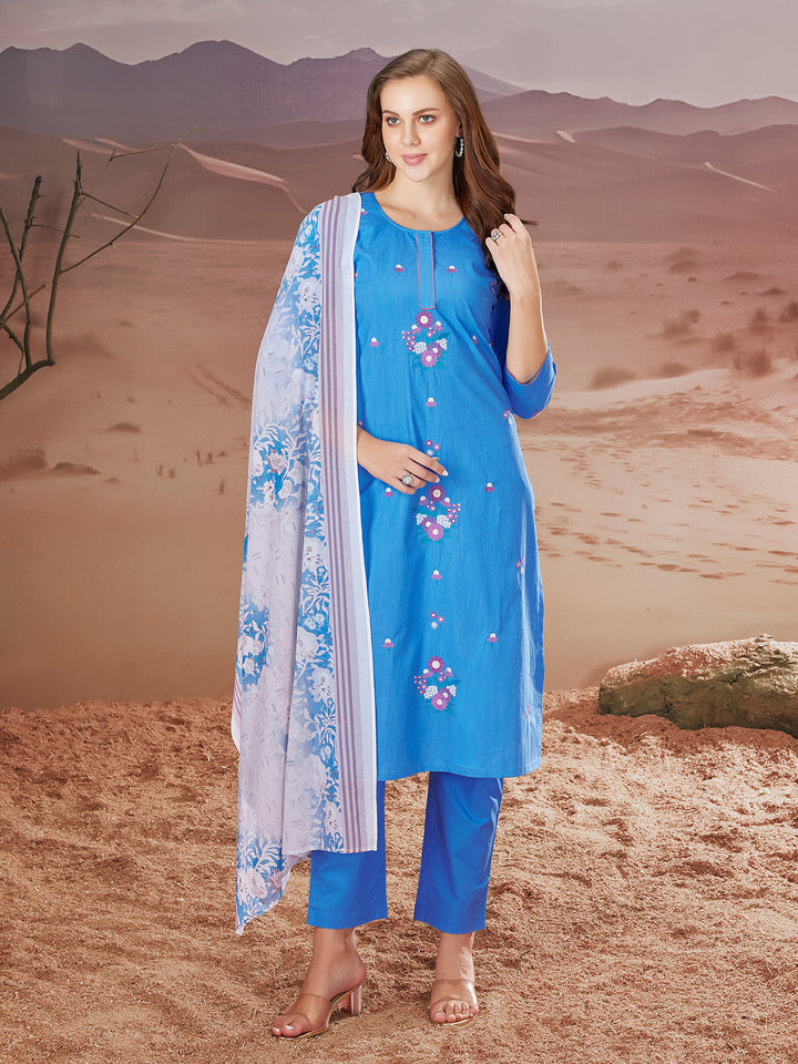 Bright Blue Embroidered Suit Set