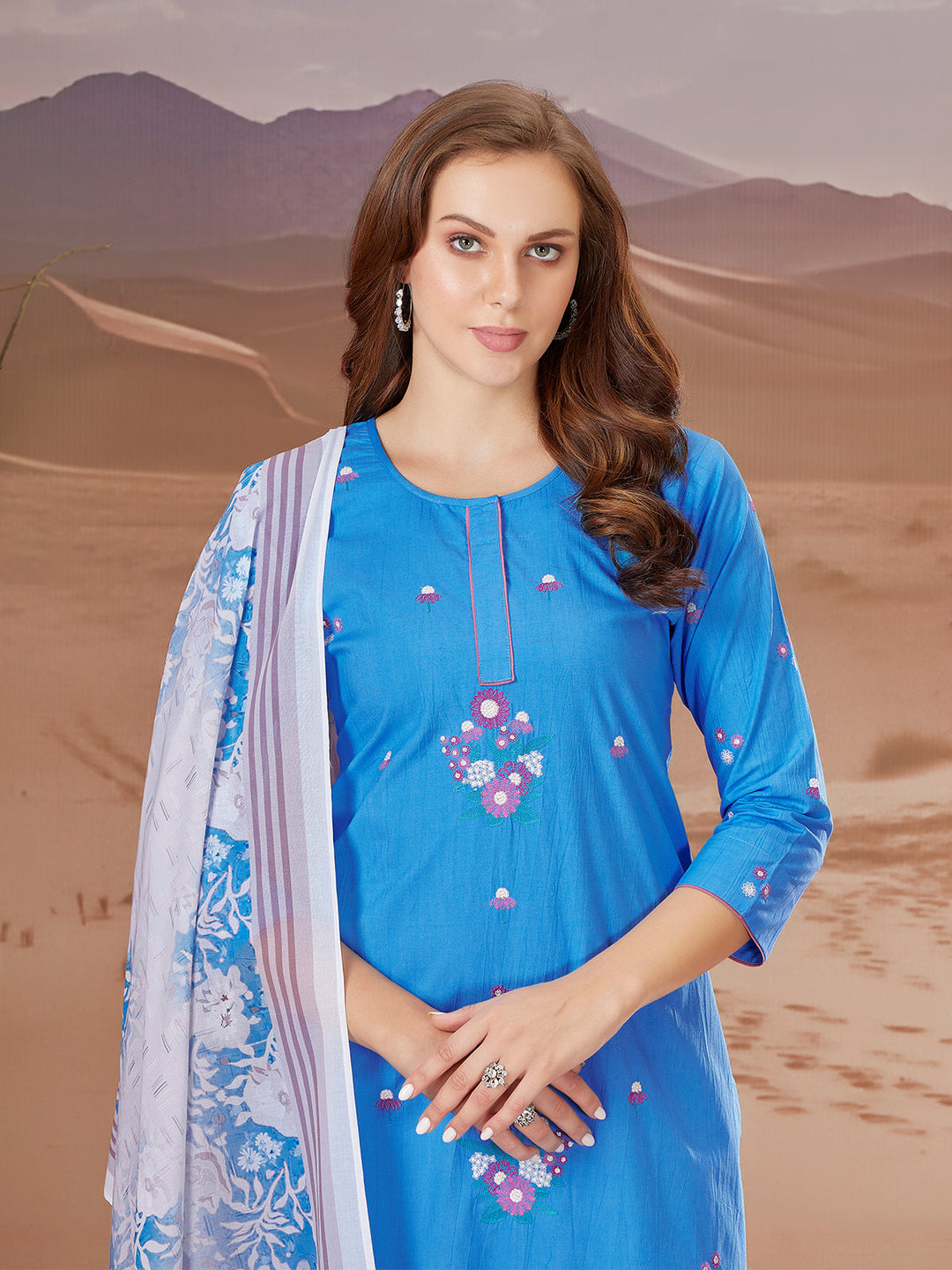 Bright Blue Embroidered Suit Set