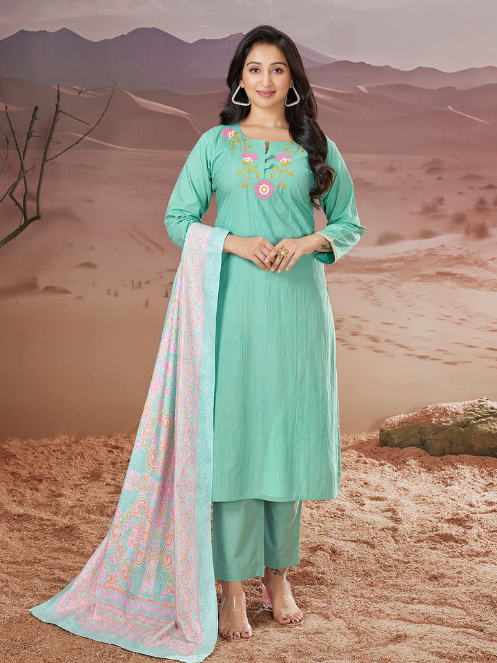 Turquoise Embroidered Suit Set