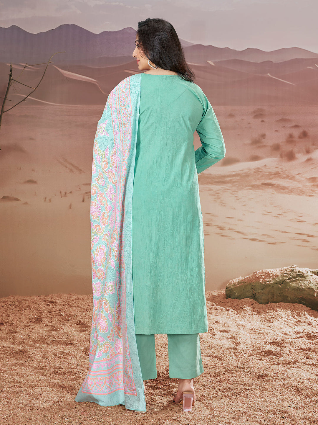 Turquoise Embroidered Suit Set