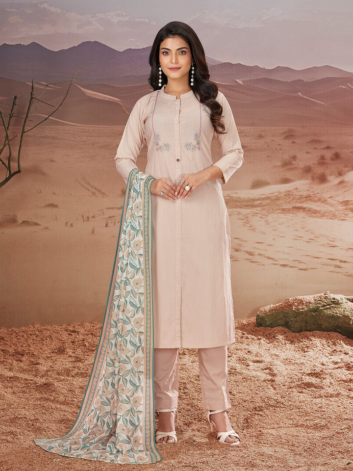 Beige Embroidered Suit Set