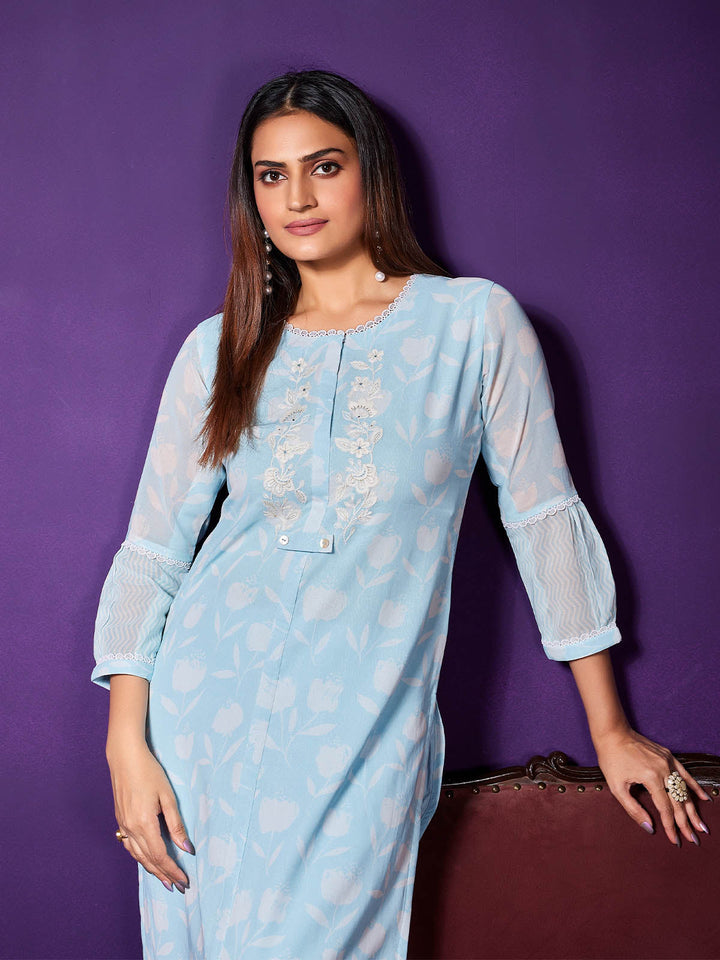 Sky Blue Cotton Kurti