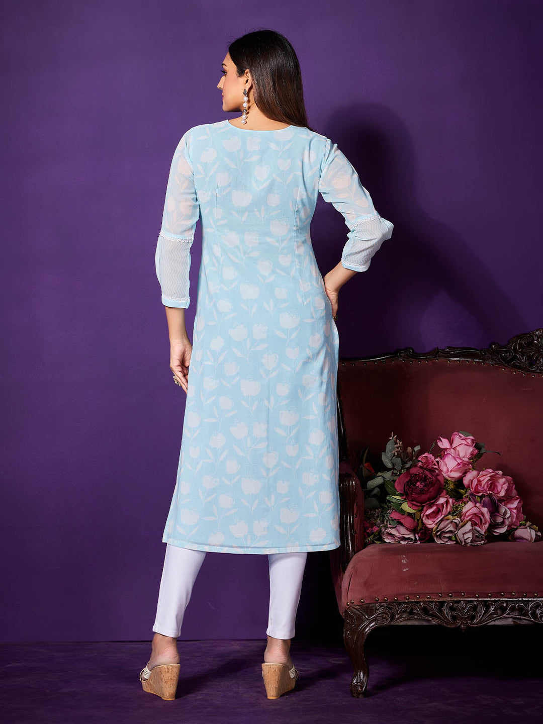 Sky Blue Cotton Kurti