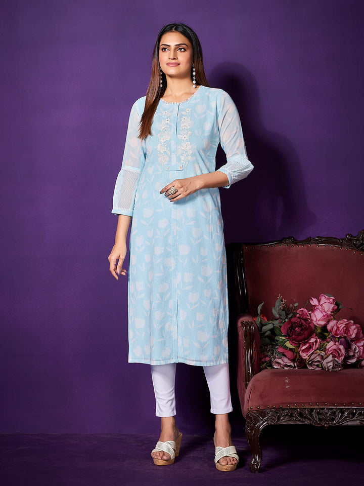 Sky Blue Cotton Kurti