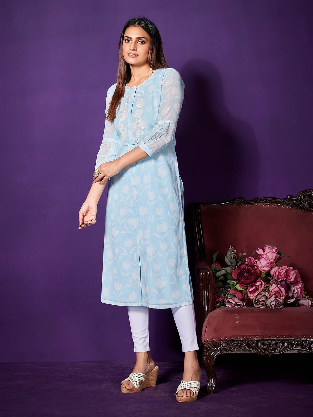 Sky Blue Cotton Kurti