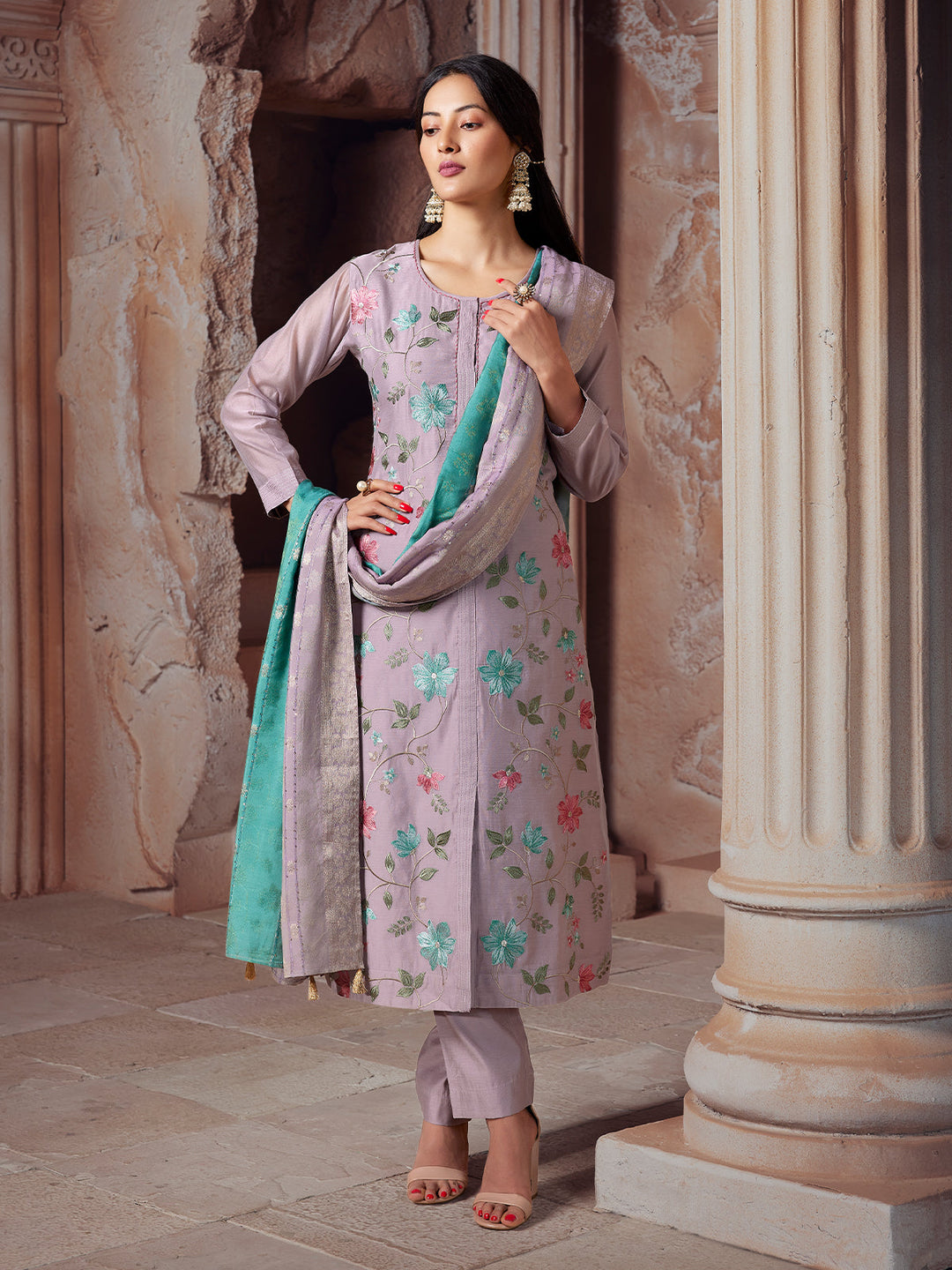Lilac Semi-Silk Suit Set