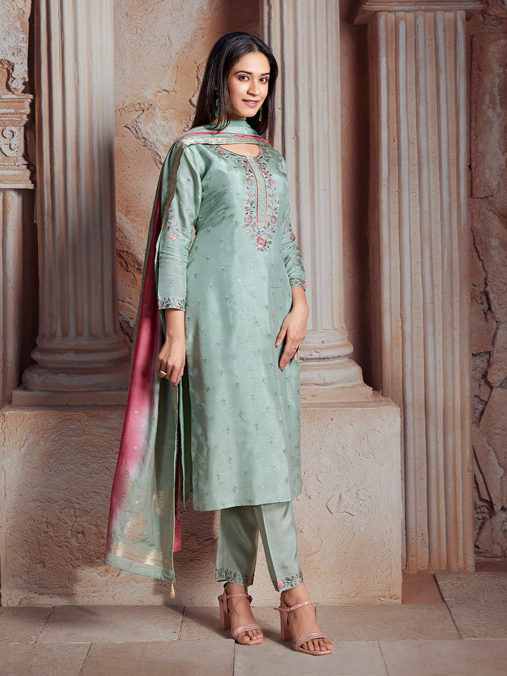 Sky Blue Semi-Silk Suit Set