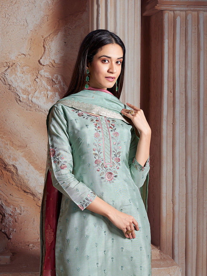 Sky Blue Semi-Silk Suit Set