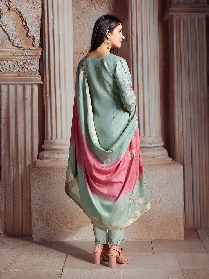 Sky Blue Semi-Silk Suit Set