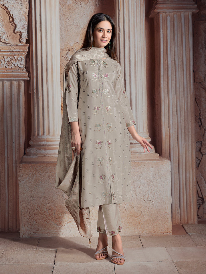 Light Grey Semi-Silk Suit Set