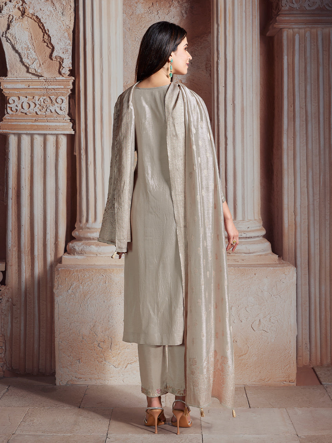 Light Grey Semi-Silk Suit Set