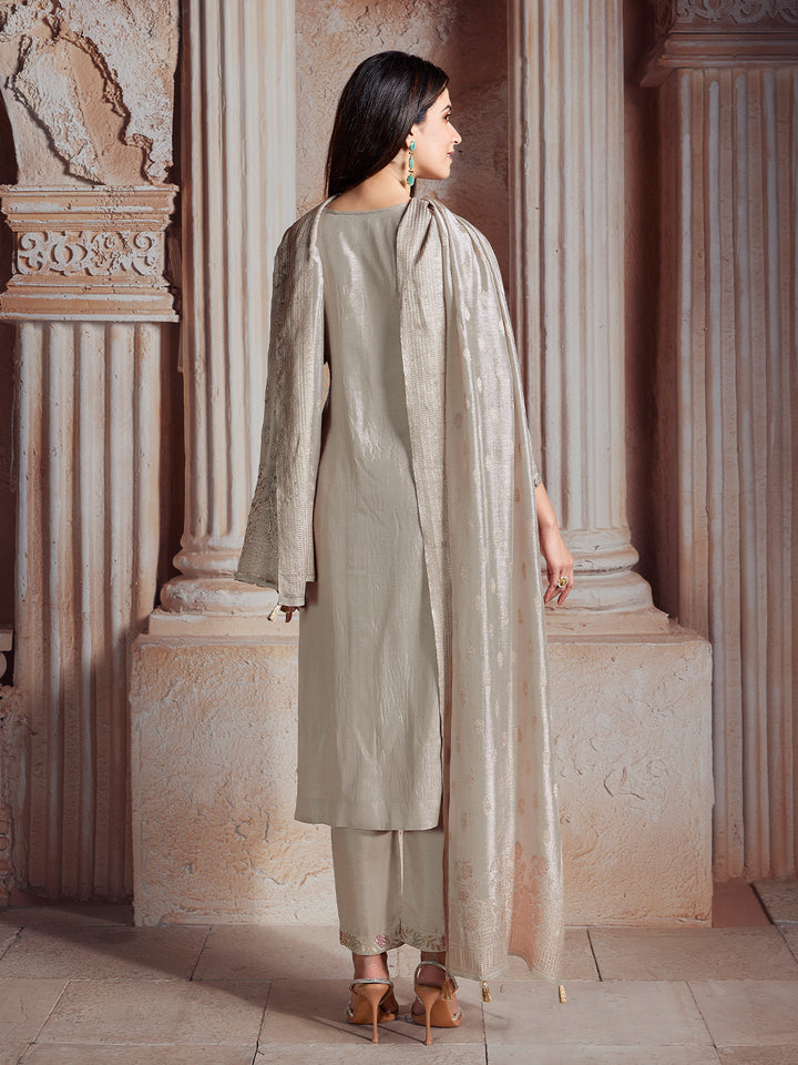 Light Grey Semi-Silk Suit Set