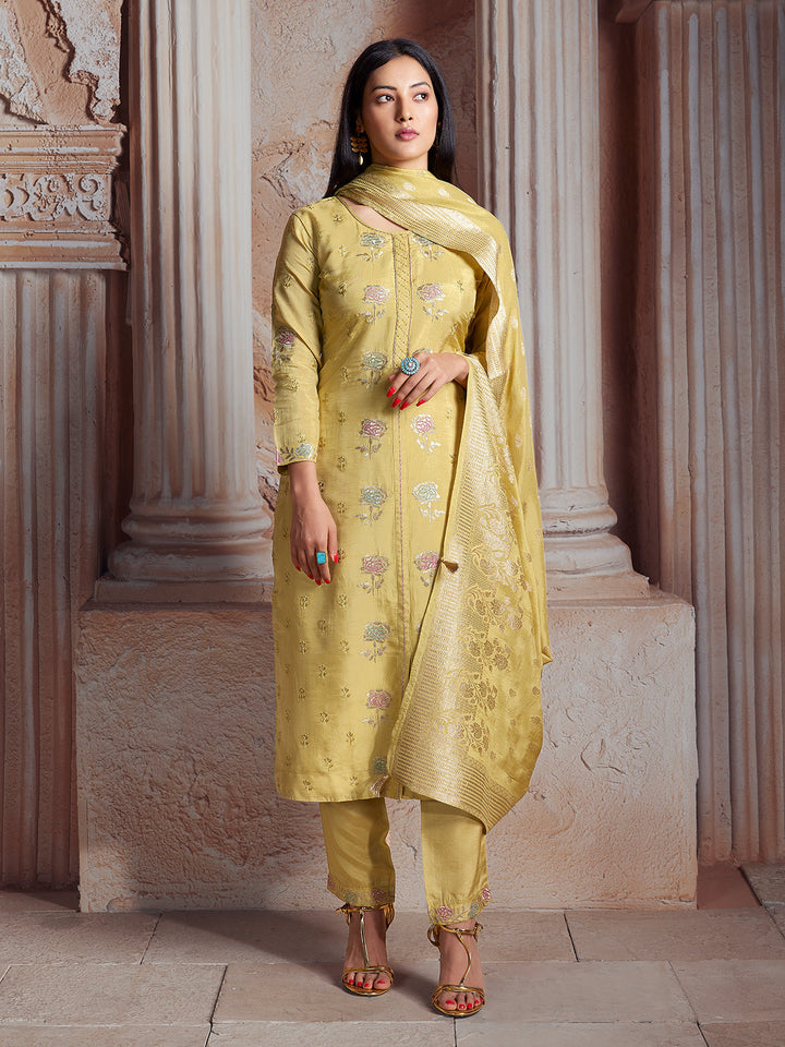 Lemon Yellow Semi-Silk Suit Set