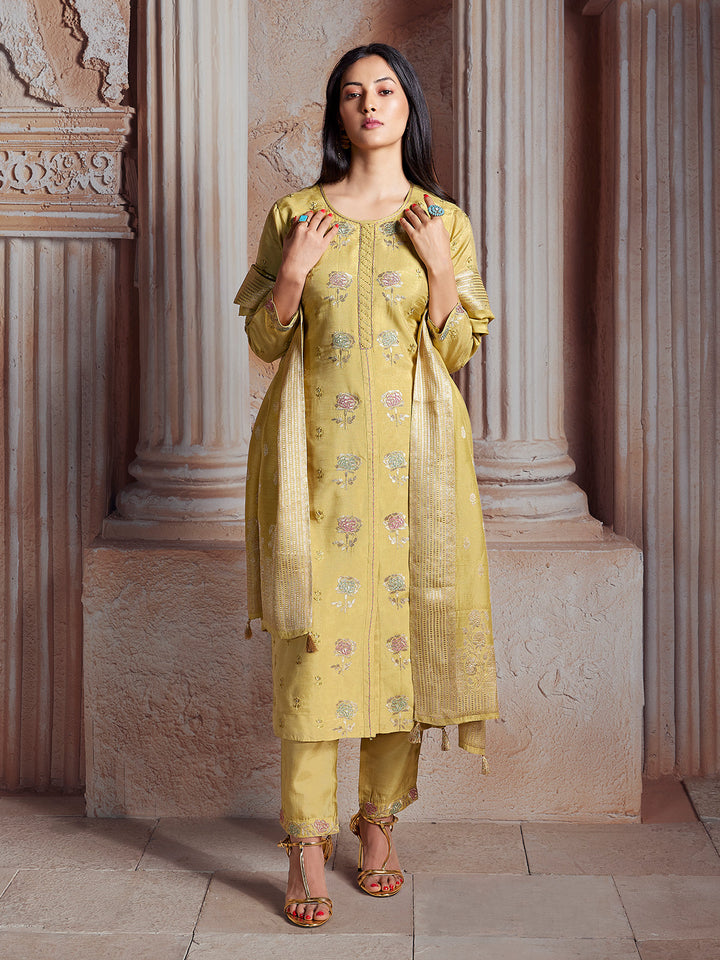 Lemon Yellow Semi-Silk Suit Set