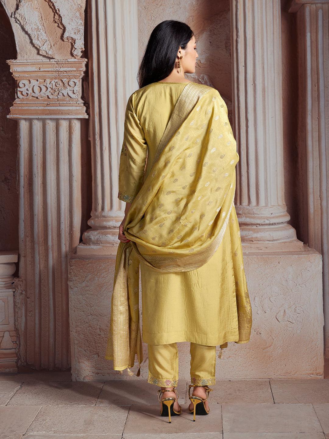 Lemon Yellow Semi-Silk Suit Set