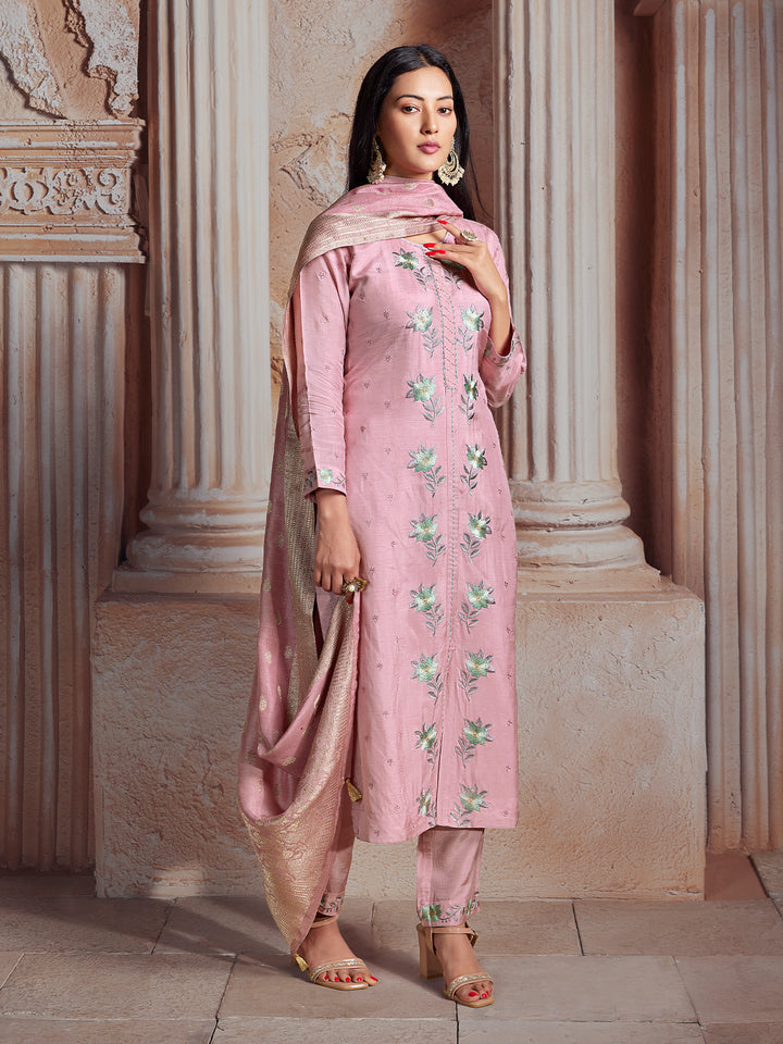 Light Pink Semi-Silk Suit Set