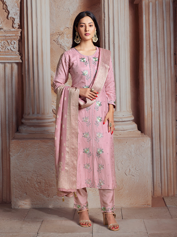 Light Pink Semi-Silk Suit Set