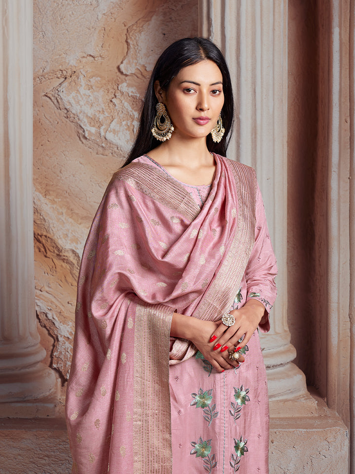 Light Pink Semi-Silk Suit Set