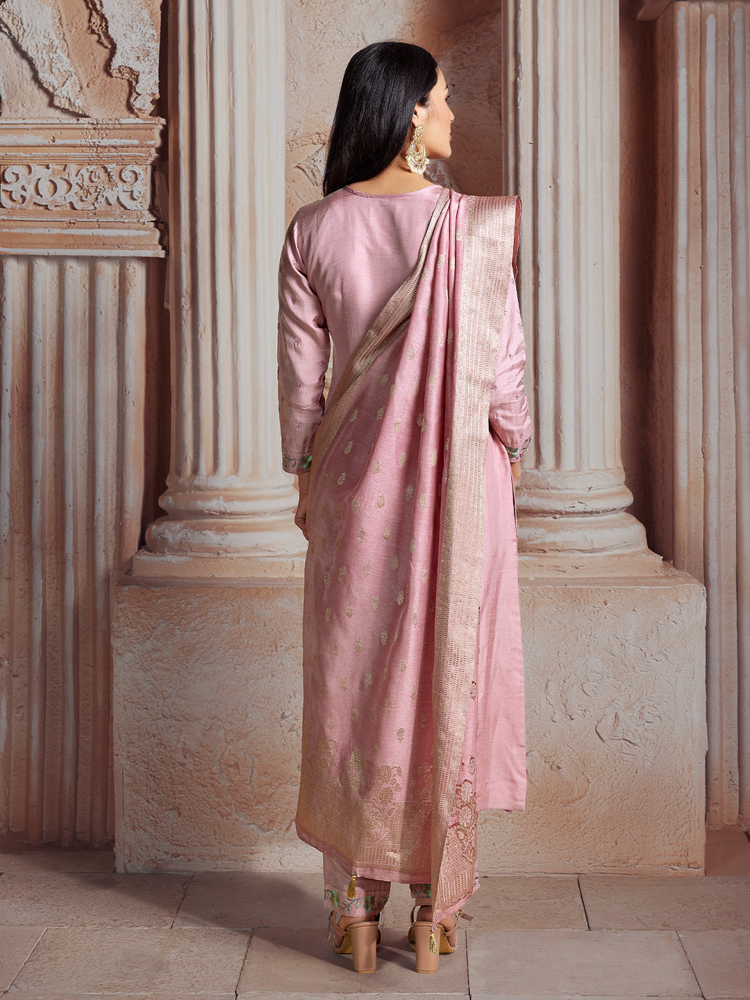Light Pink Semi-Silk Suit Set