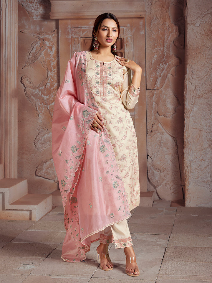 Cream Semi-Silk Suit Set