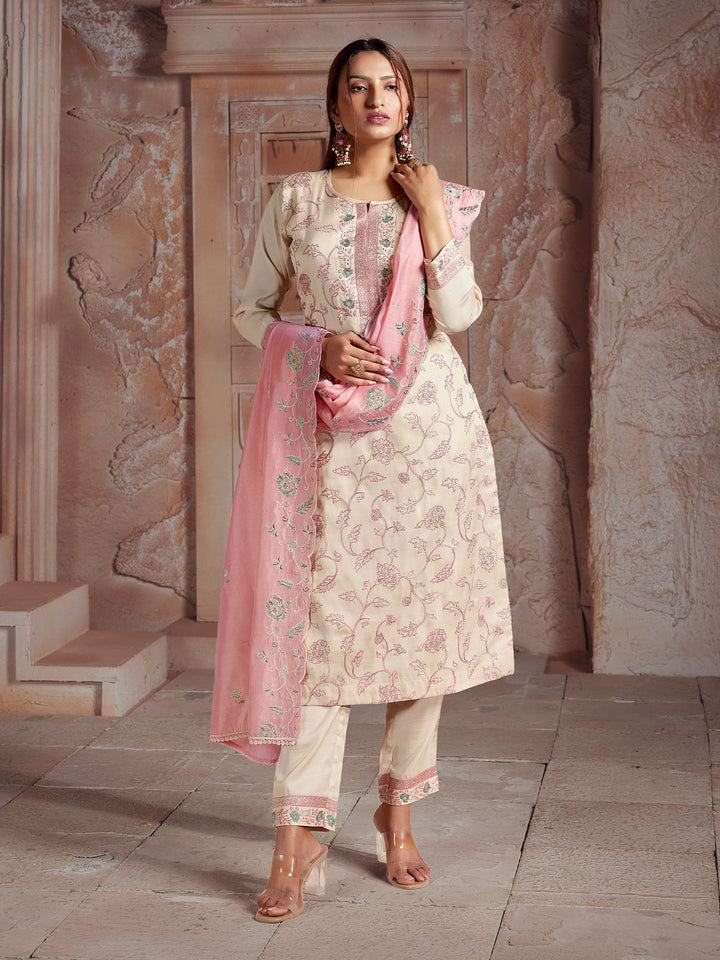 Cream Semi-Silk Suit Set