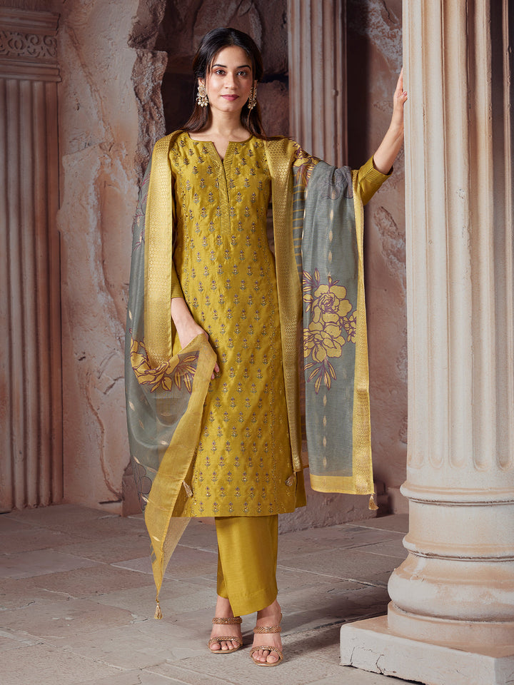 Mustard Yellow Semi-Silk Suit Set
