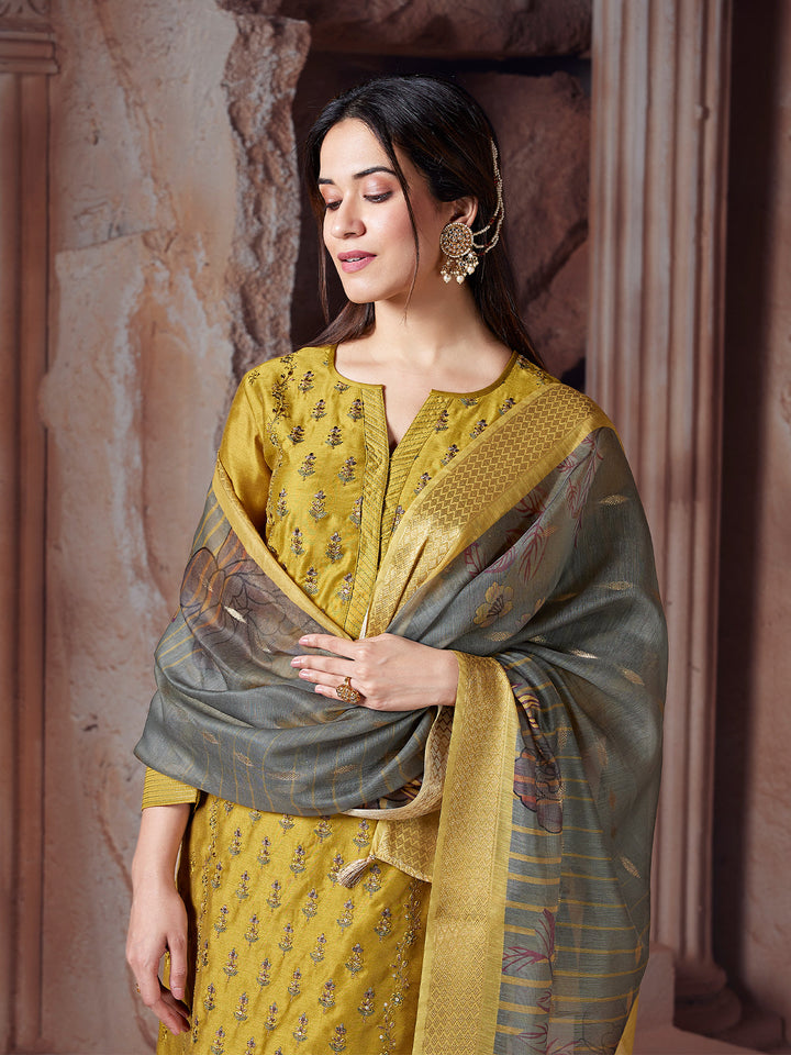 Mustard Yellow Semi-Silk Suit Set
