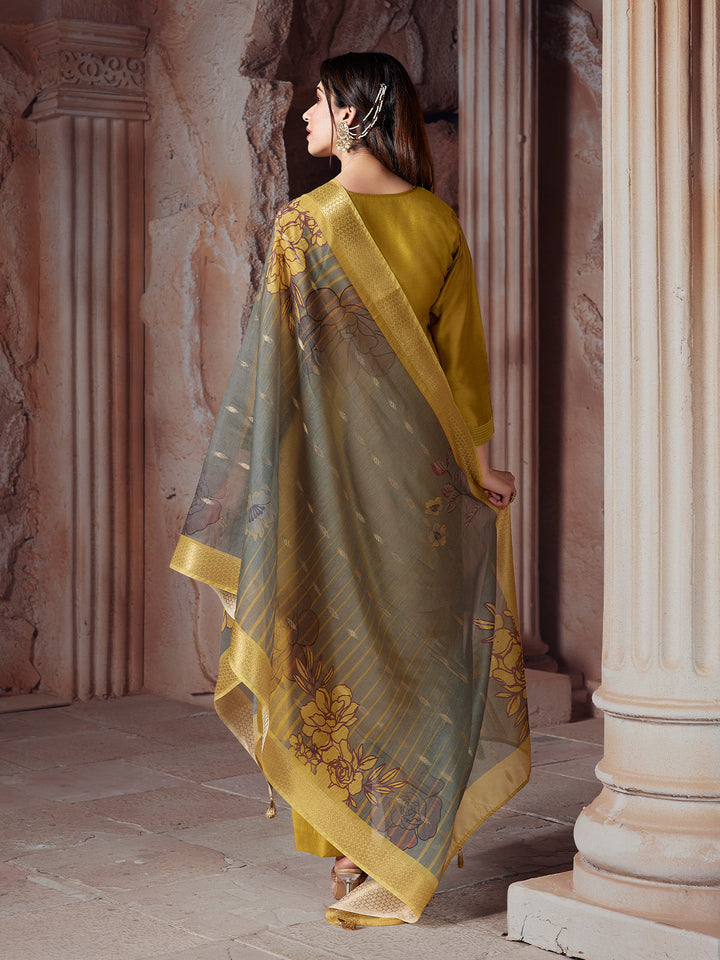 Mustard Yellow Semi-Silk Suit Set
