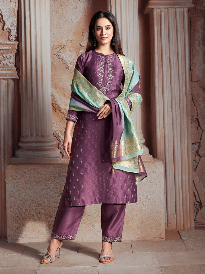Wine Semi-Silk Suit Set