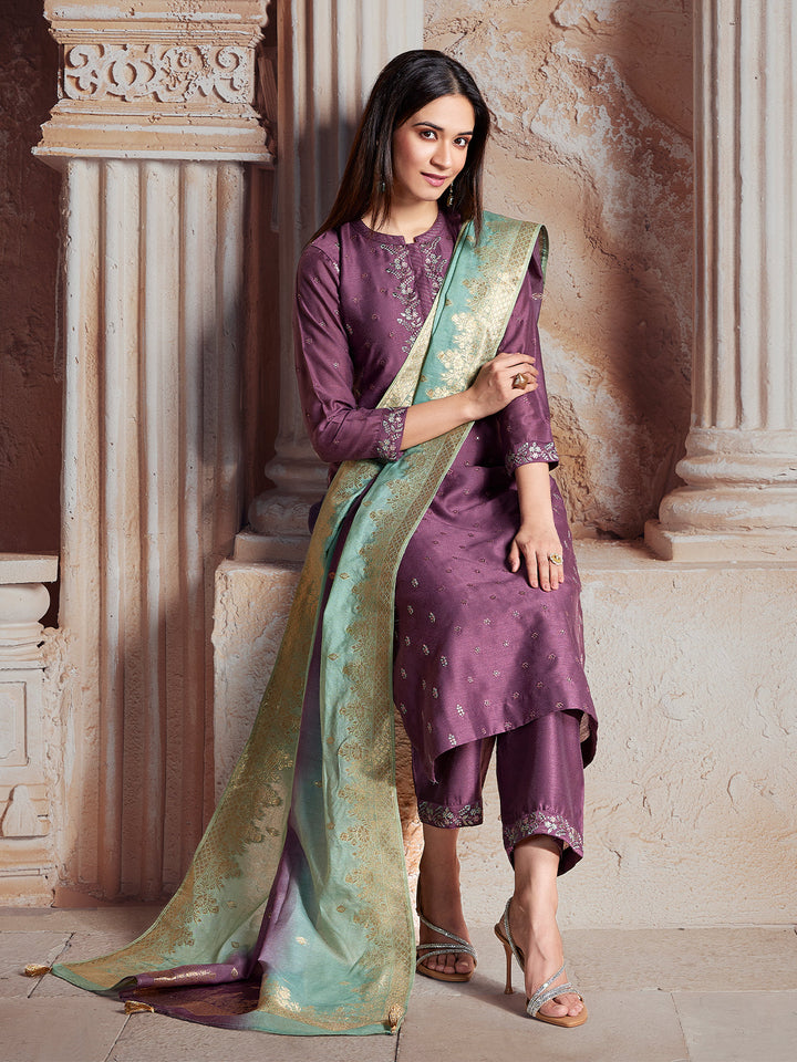 Wine Semi-Silk Suit Set