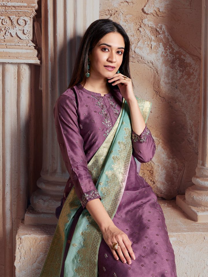 Wine Semi-Silk Suit Set