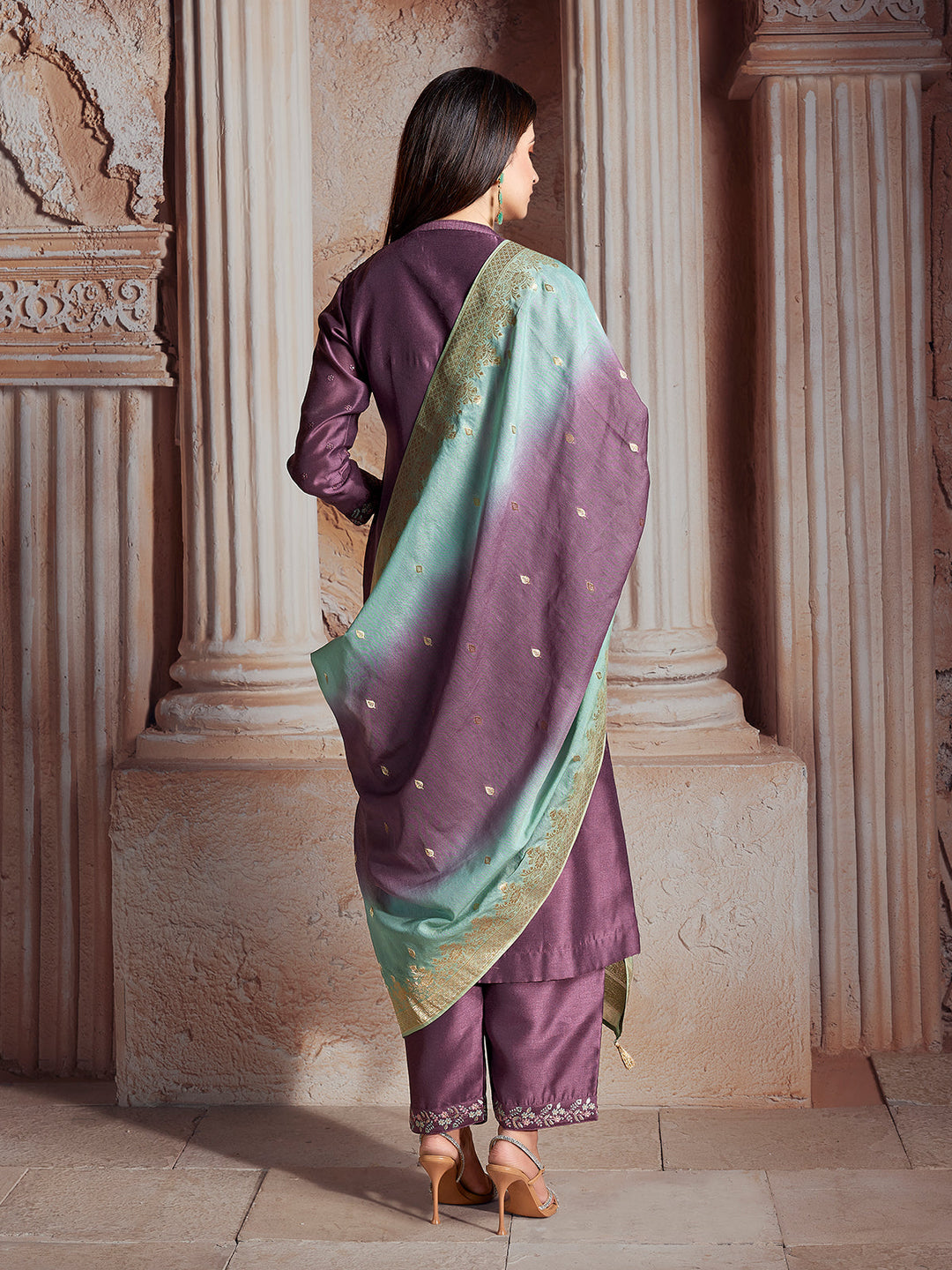 Wine Semi-Silk Suit Set