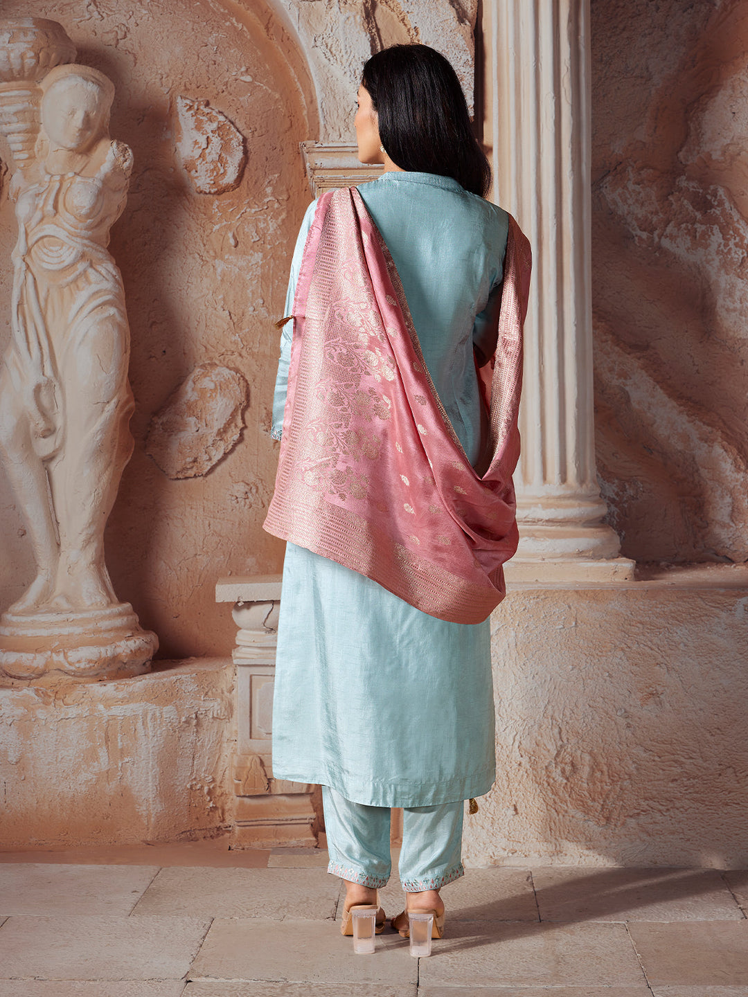 Sky Blue Semi-Silk Suit Set