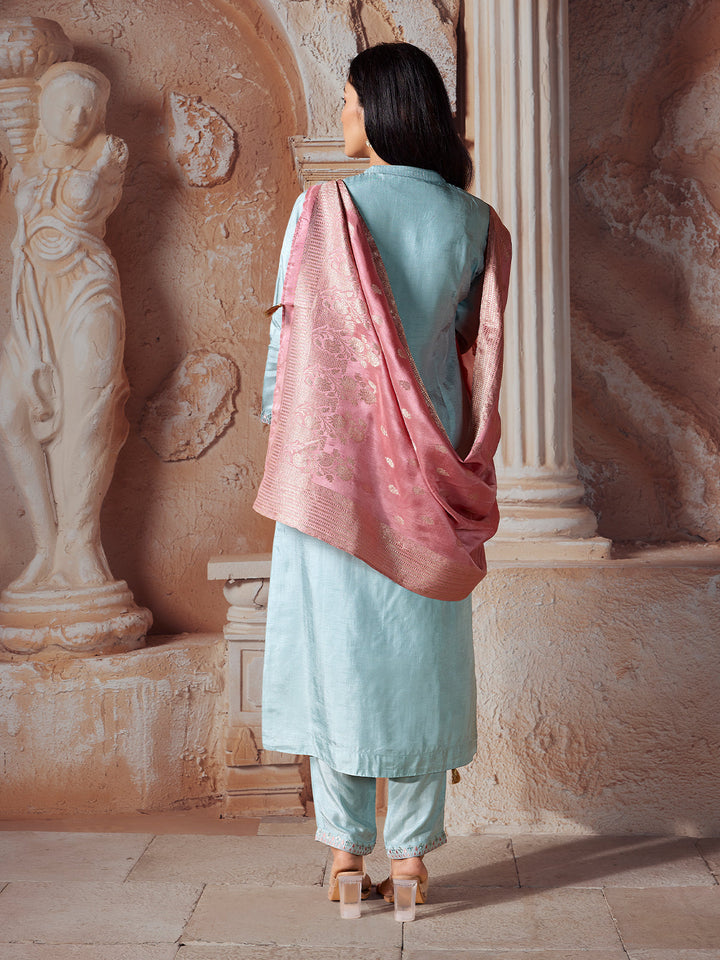 Sky Blue Semi-Silk Suit Set