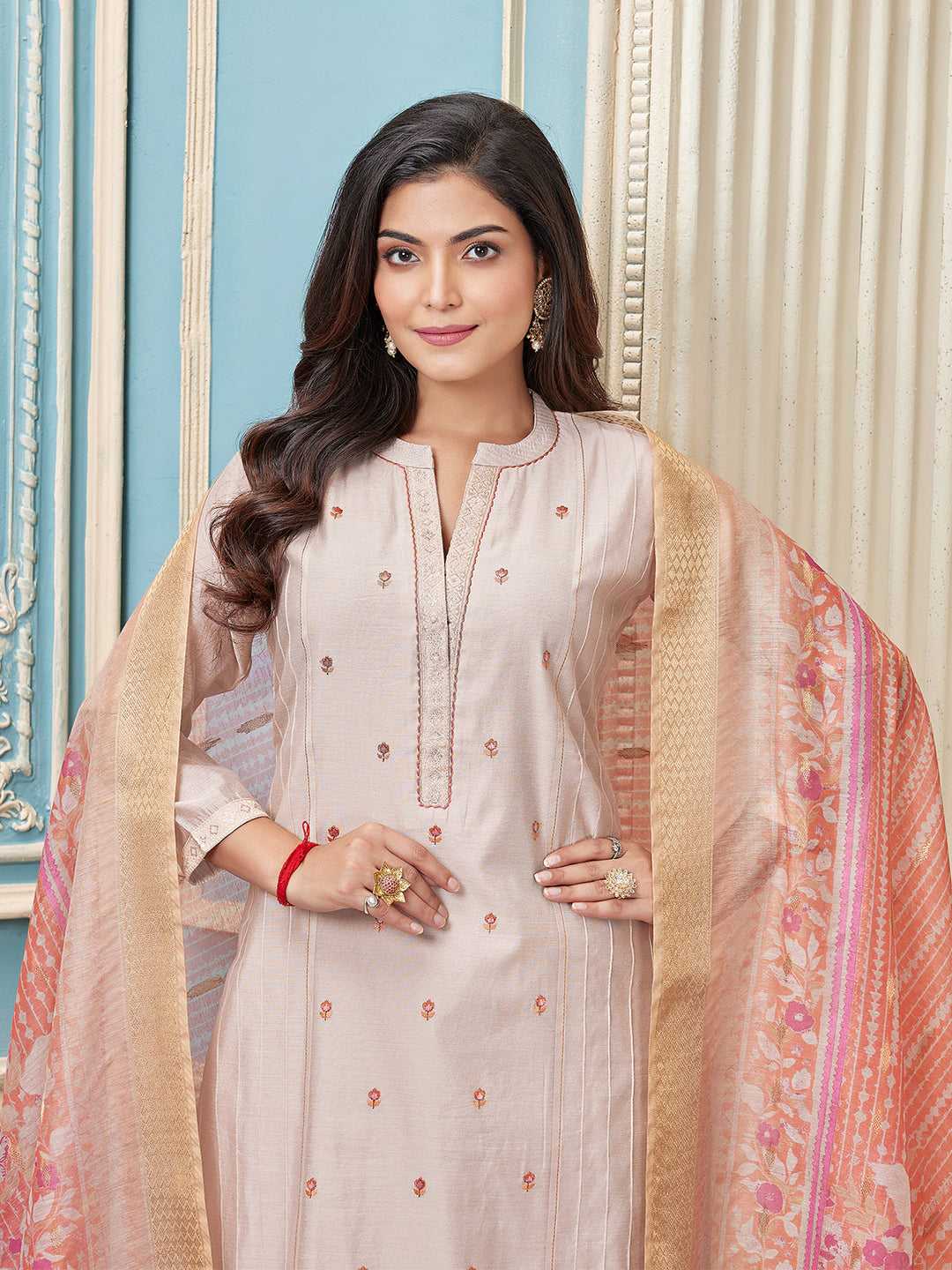 Light Pink Chanderi Suit Set
