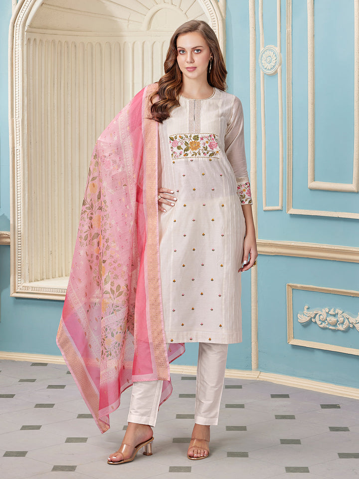 Cream Chanderi Suit Set